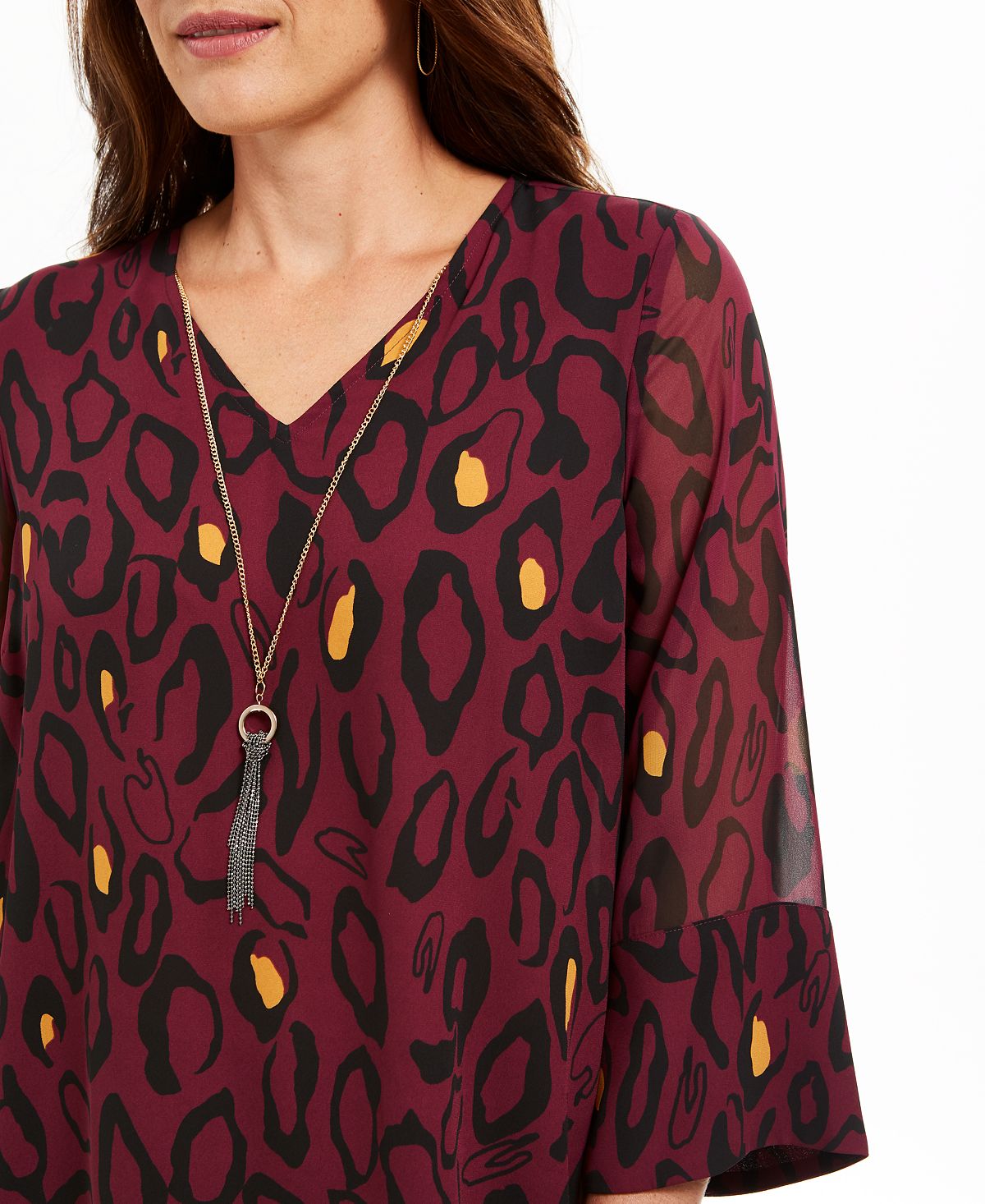 JM Collection Women's Printed Necklace Blouse Purple Size Petite XL