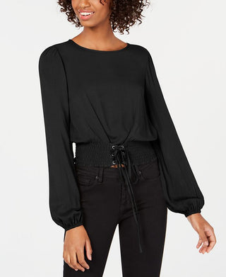 Love, Fire Junior's Smocked Waist Crop Top Black Size X-Large