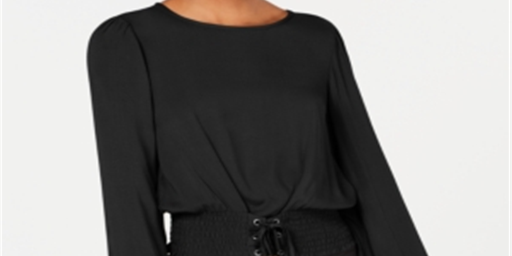 Love, Fire Junior's Smocked Waist Crop Top Black Size X-Large