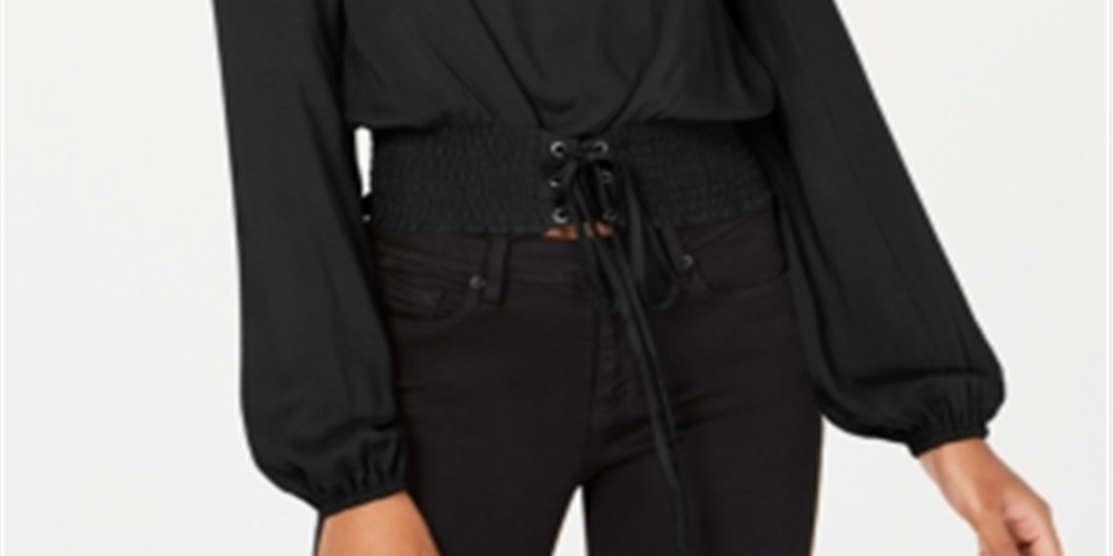 Love, Fire Junior's Smocked Waist Crop Top Black Size X-Large