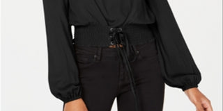 Love, Fire Junior's Smocked Waist Crop Top Black Size X-Large