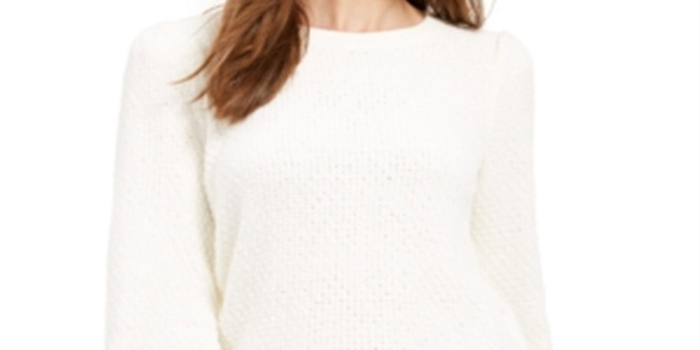 Michael Kors Women's Chenille Balloon Sleeve Sweater White Size Petite Small
