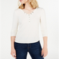Hippie Rose Women's Ribbed Hi Low Henley Top White Size Medium
