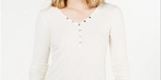 Hippie Rose Women's Ribbed Hi Low Henley Top White Size Medium