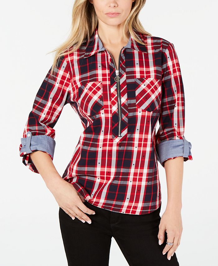 Tommy Hilfiger Women's Pop Over Class Clip Top Red Size Medium