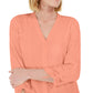 Charter Club Women's Coral Ties at Cuffs 3/4 Sleeve V Neck Blouse Coral Size XX-Large