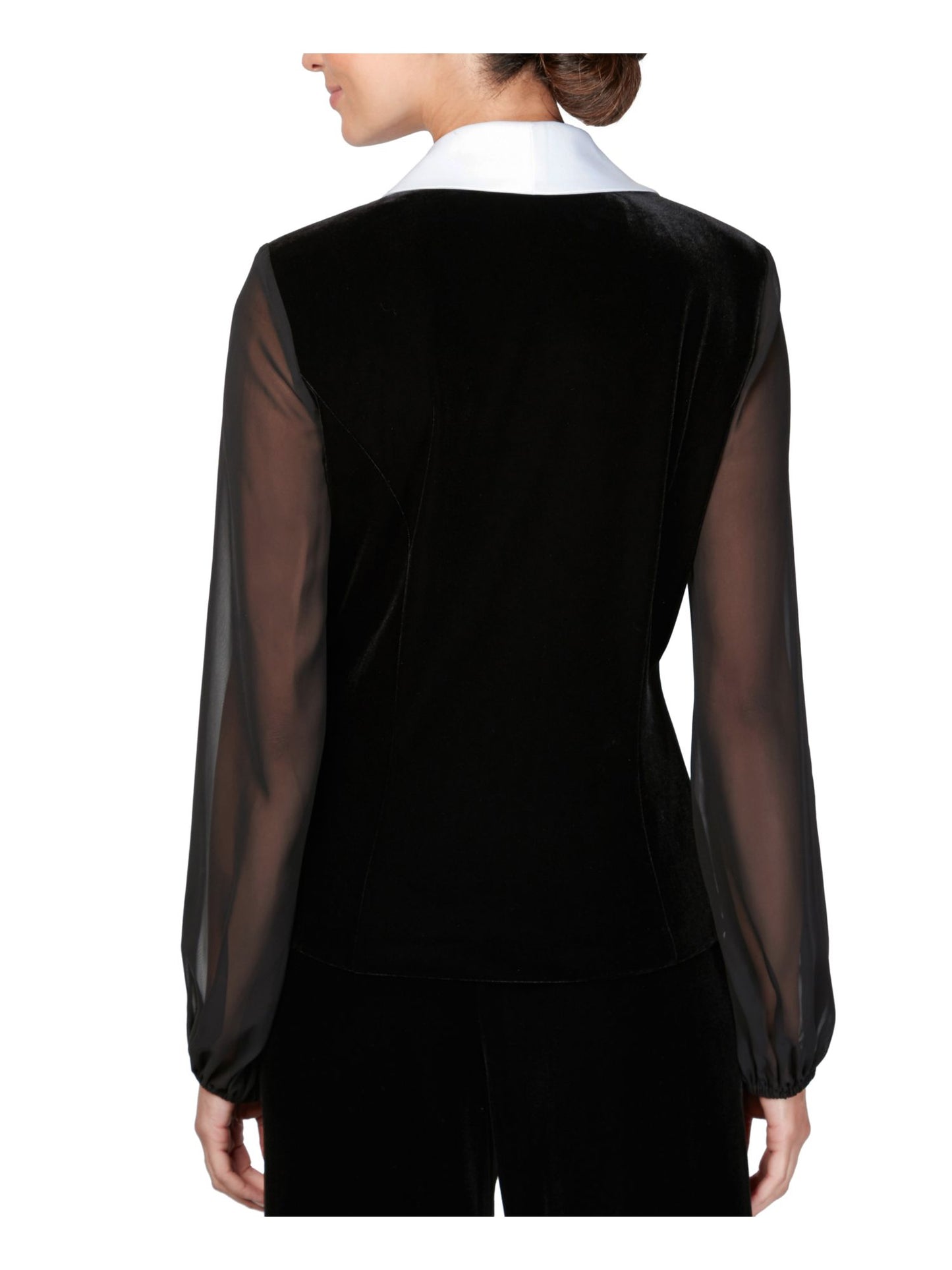 Alex Evenings Women's Sheer Long Sleeve V Neck Wear to Work Wrap Top Black Size Petite X-Large