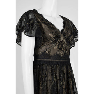 Adrianna Papell Women's Metallic Lace Long Dress Black Size 10