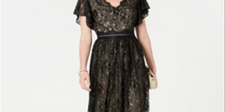 Adrianna Papell Women's Metallic Lace Long Dress Black Size 10