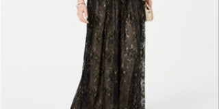 Adrianna Papell Women's Metallic Lace Long Dress Black Size 10