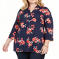 Charter Club Women's Plus Floral Print 3/4 Sleeve Tunic Blue Size 2X