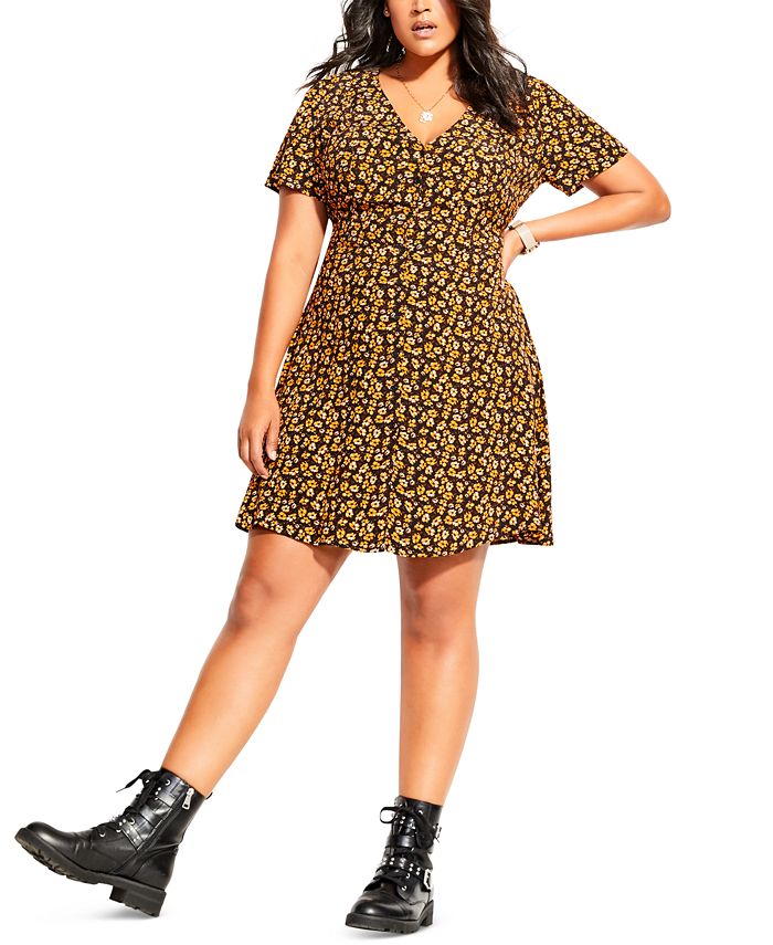 City Chic Women's DITSY Dress Yellow Size 20W