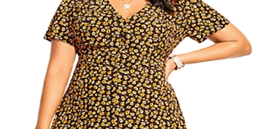 City Chic Women's DITSY Dress Yellow Size 20W