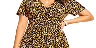 City Chic Women's DITSY Dress Yellow Size 20W