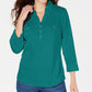 Karen Scott Women's Cotton Johnny Collar Utility Shirt Green Size X-Small