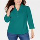 Karen Scott Women's Cotton Johnny Collar Utility Shirt Green Size X-Small