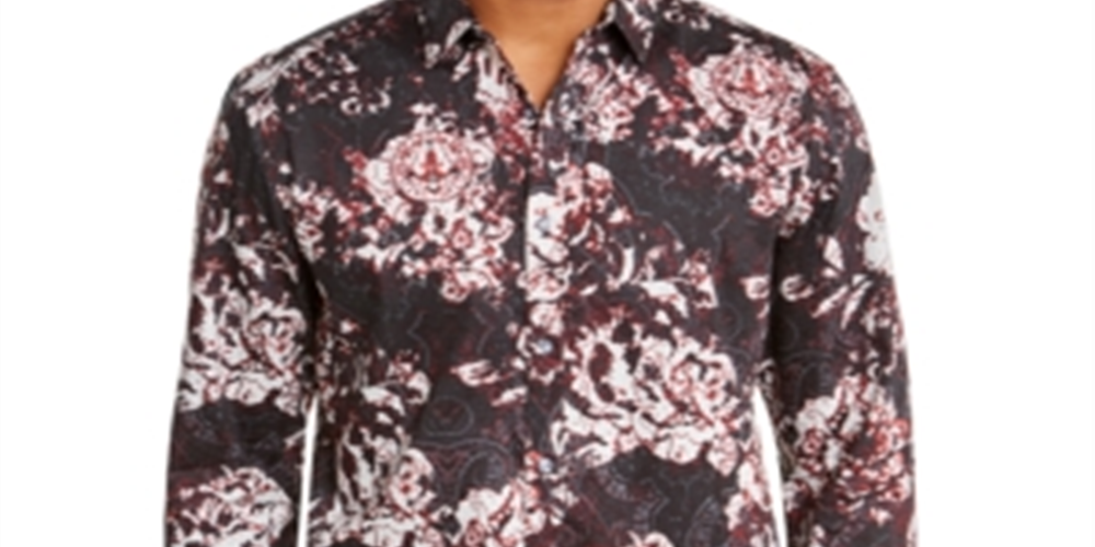 INC International Concepts Men's Paisley Floral Shirt Black Size XX-Large