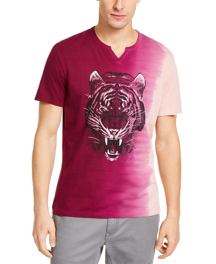 INC International Concepts Men's T-Shirt Magenta Graphic Ombre Split Neck Tee Purple Size X-Large