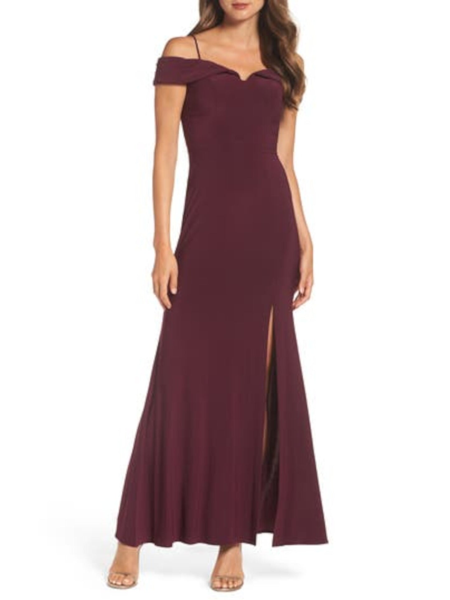 Morgan & Company Women's Side Slit Off the Shoulder Formal Dress Purple Size 9-10