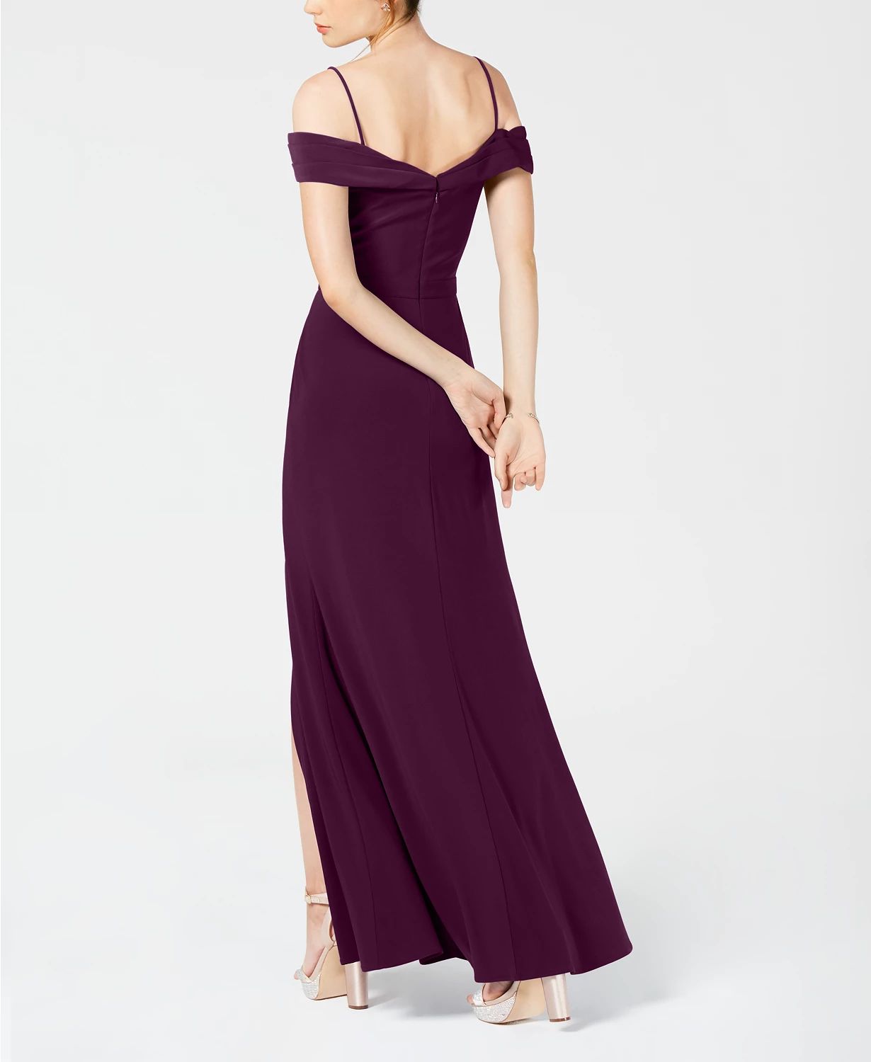 Morgan & Company Women's Side Slit Off the Shoulder Formal Dress Purple Size 9-10