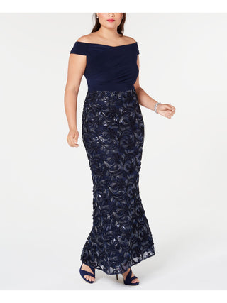 Adrianna Papell Women's Sleeveless Full Length Sheath Formal Dress Blue Size 20W