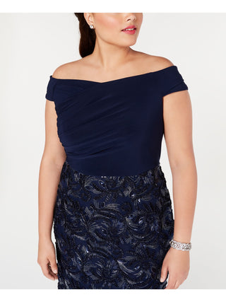 Adrianna Papell Women's Sleeveless Full Length Sheath Formal Dress Blue Size 20W