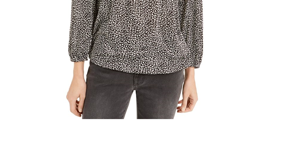 Michael Kors Women's Flat Cat Printed Peasant Top Black Size Petite Medium