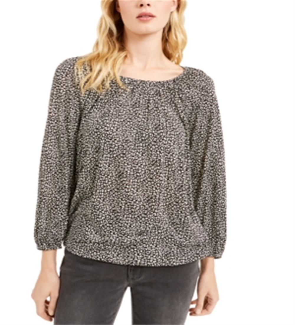 Michael Kors Women's Flat Cat Printed Peasant Top Black Size Petite Medium