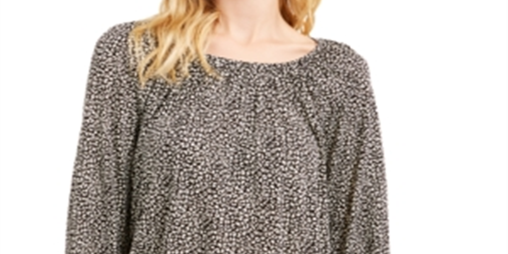 Michael Kors Women's Flat Cat Printed Peasant Top Black Size Petite Medium