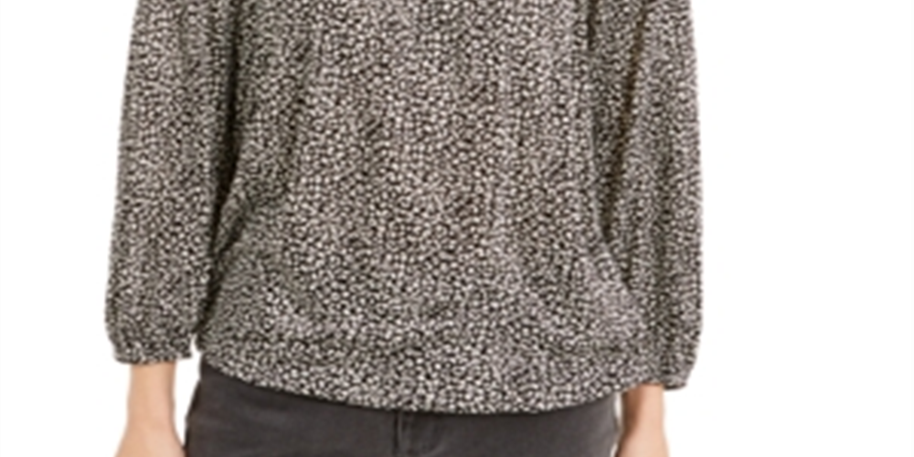 Michael Kors Women's Flat Cat Printed Peasant Top Black Size Petite Medium