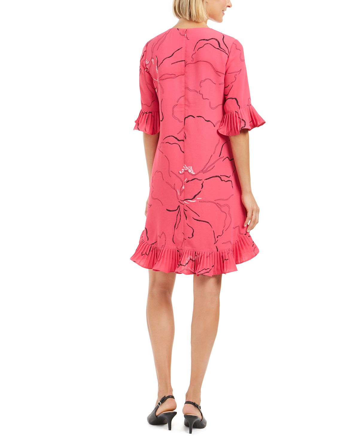 Alfani Women's Pleated Printed Above the Knee Shift Dress Pink Size 12