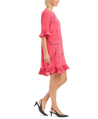 Alfani Women's Pleated Printed Above the Knee Shift Dress Pink Size 12