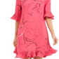Alfani Women's Pleated Printed Above the Knee Shift Dress Pink Size 12