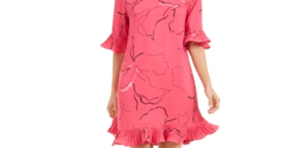 Alfani Women's Pleated Printed Above the Knee Shift Dress Pink Size 12