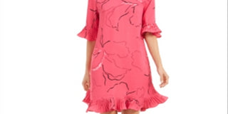 Alfani Women's Pleated Printed Above the Knee Shift Dress Pink Size 12