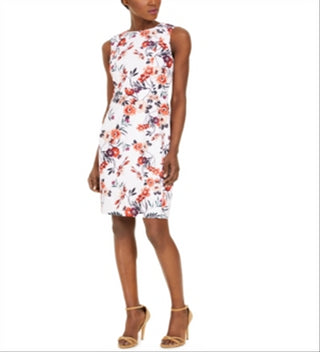 Calvin Klein Women's Floral Print Scuba Sheath Dress Pink Size 12
