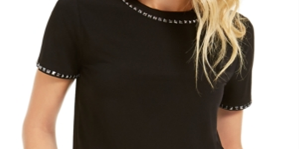 Michael Kors Women's Short Sleeve Crew Neck Top Black Size Large
