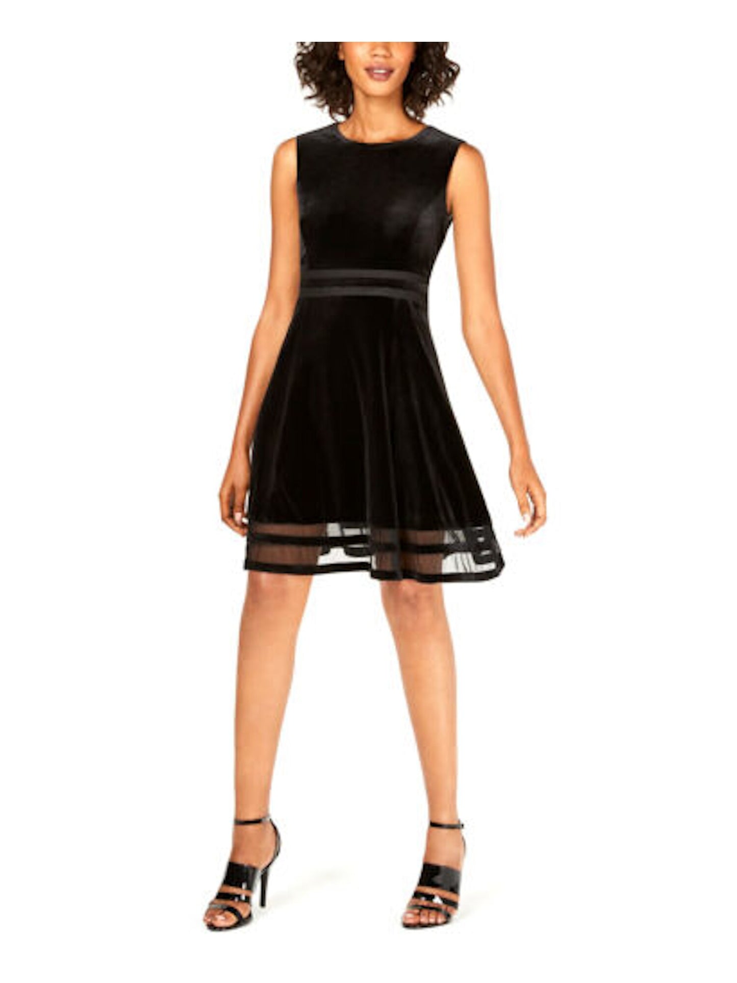 Calvin Klein Women's Velvet Illusion a Line Dress Black Size 12
