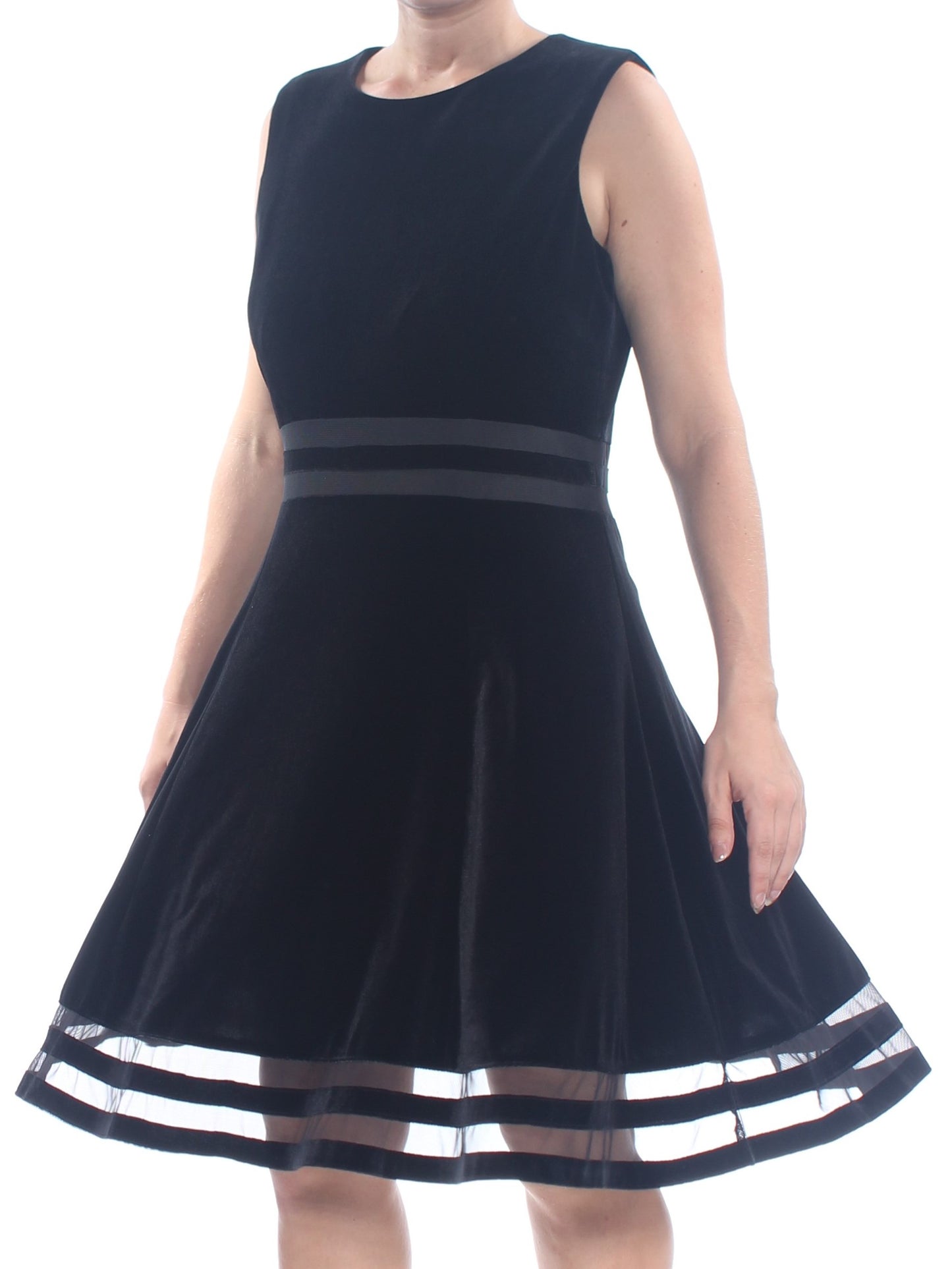 Calvin Klein Women's Velvet Illusion a Line Dress Black Size 12