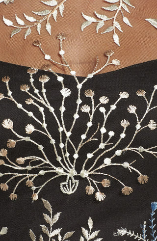 Adrianna Papell Women's Embroidered Illusion Neck Dress Black Size 4