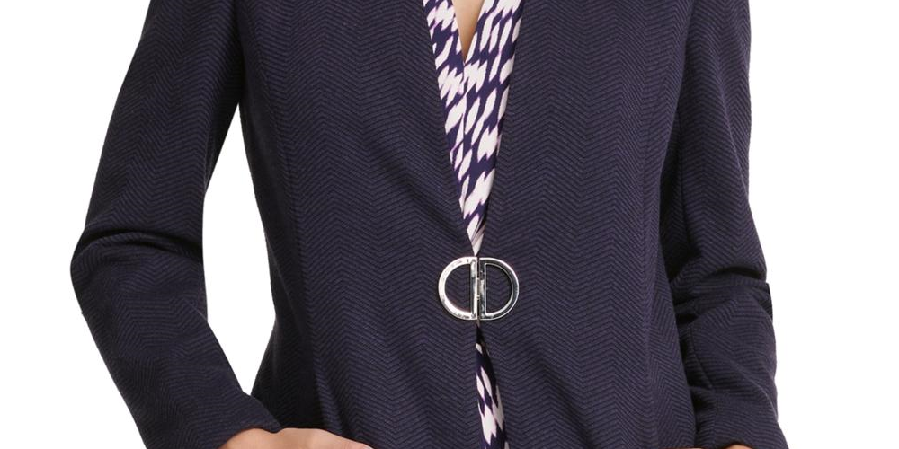 DKNY Women's Chevron MIDI Topper Jacket Purple Size 14 -