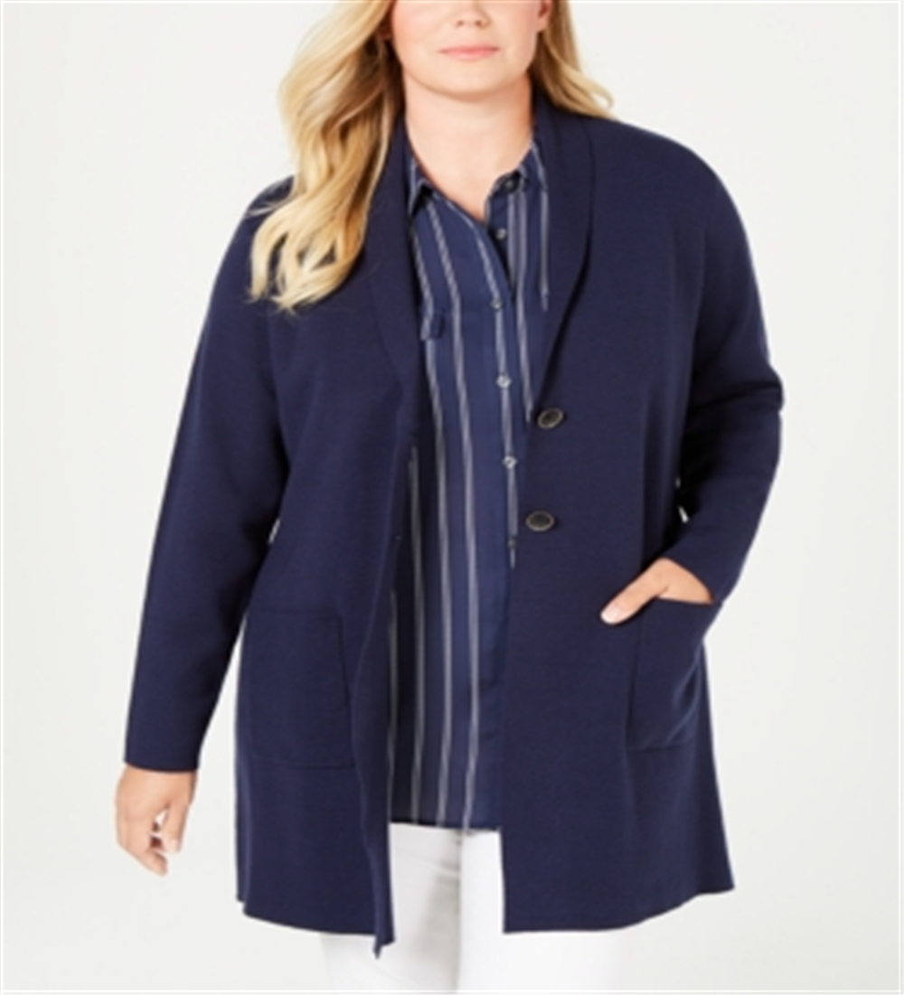 Charter Club Women's Plus Sweater Blazer Blue Size 4X