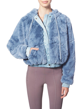 Free People Women's Love It Faux Fur Cozy Faux Fur Jacket Blue Size X-Small