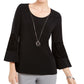 JM Collection Women's Embellished Bell Sleeve Top Black Size X-Large
