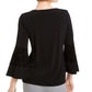 JM Collection Women's Embellished Bell Sleeve Top Black Size X-Large