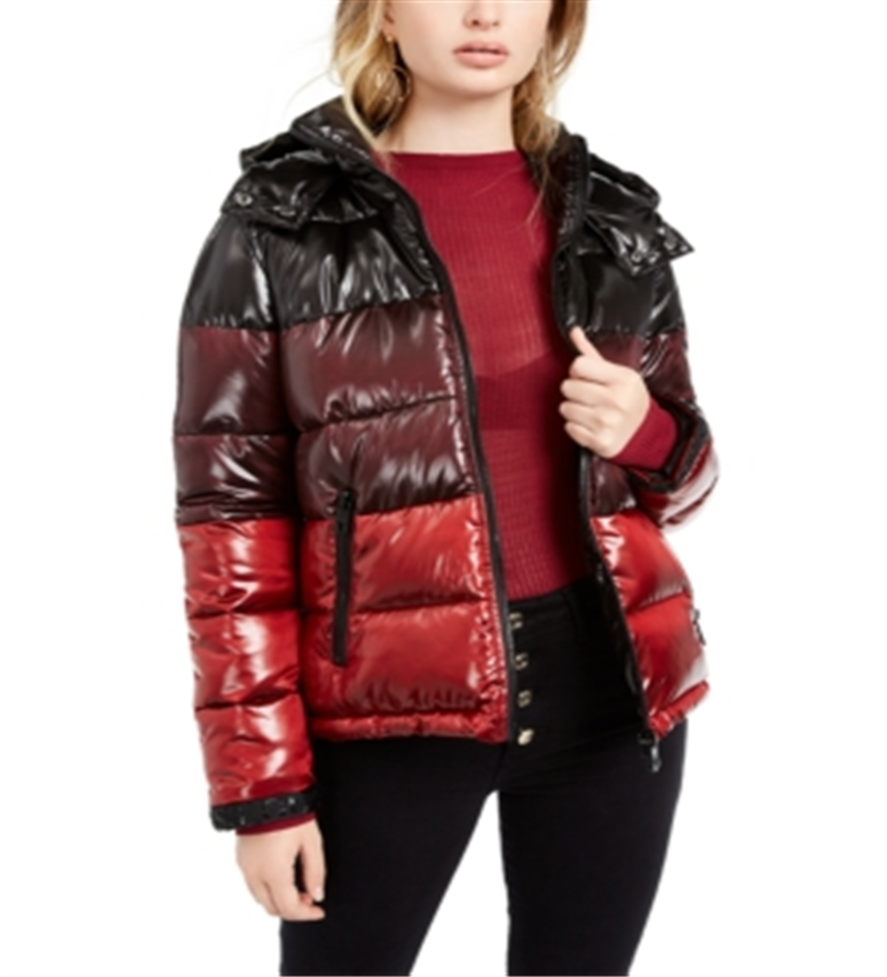 GUESS Women's Gina Ombre Puffer Coat Black Size L