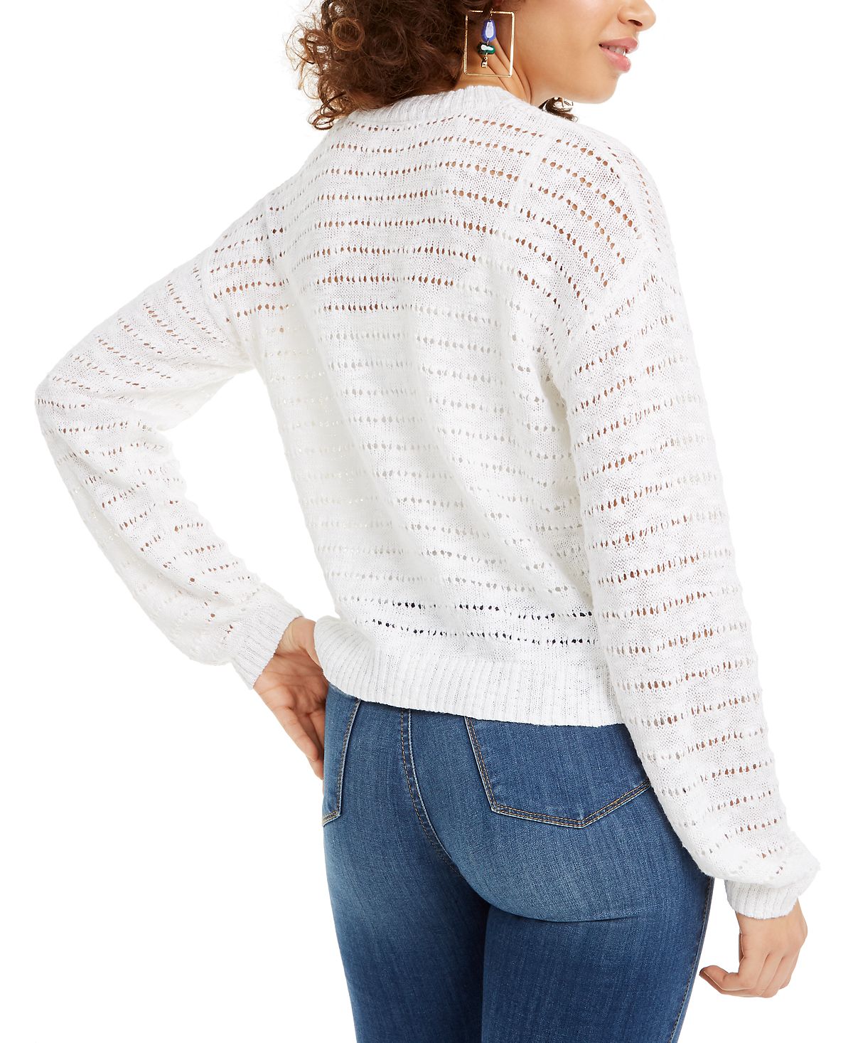 Hooked Up By IOT Junior's Button Front Cardigan White Size Medium