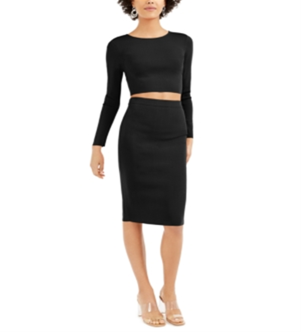 Bar III Women's Bodycon Cropped Crew Neck Sweater Black Size XX-Large