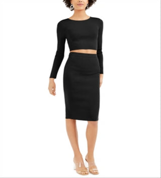 Bar III Women's Bodycon Cropped Crew Neck Sweater Black Size XX-Large