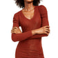 INC International Concepts Women's Ruched Shine V Neck Top Red Size X-Small